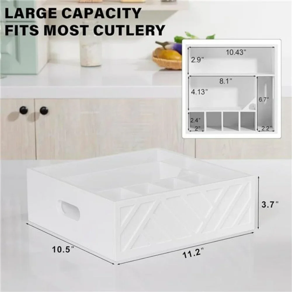 Wood Utensil Holder Paper Plate Cup Napkin Caddy Flatware Organizer for Party